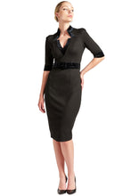 Load image into Gallery viewer, Nicola Sheath Dress - Elbow sleeve, notch neck Ponte dress with
