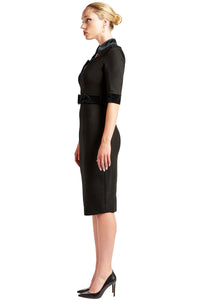 Nicola Sheath Dress - Elbow sleeve, notch neck Ponte dress with