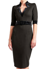 Load image into Gallery viewer, Nicola Sheath Dress - Elbow sleeve, notch neck Ponte dress with
